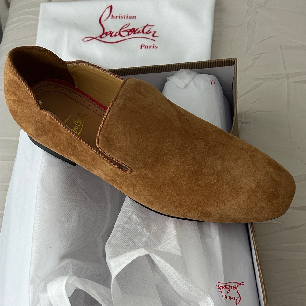 Christian Louboutin Tan Suede Slip-On Loafers